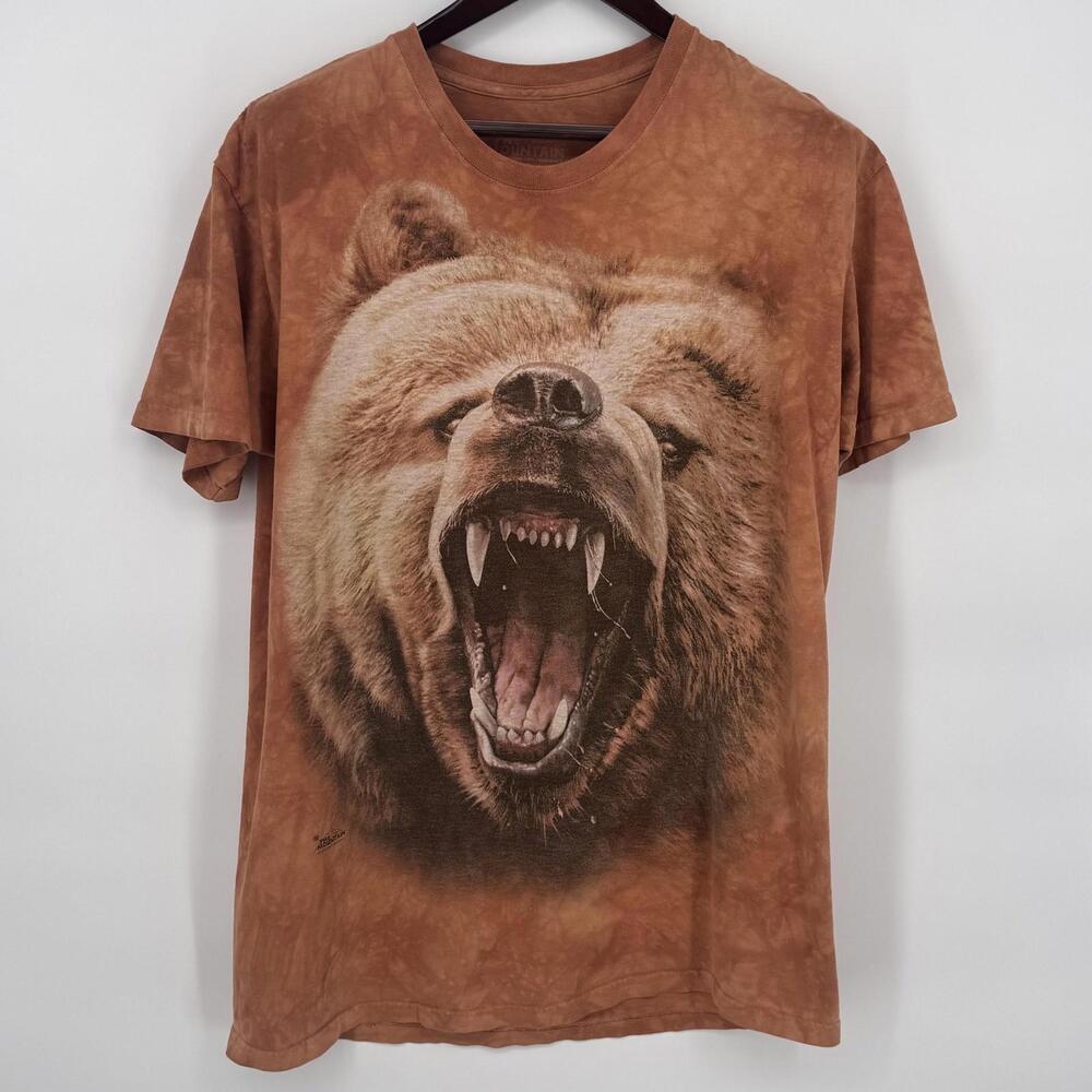The Mountain Shirt Mens Large Brown Roaring Bear Big Face Graphic Tee Tie Dye